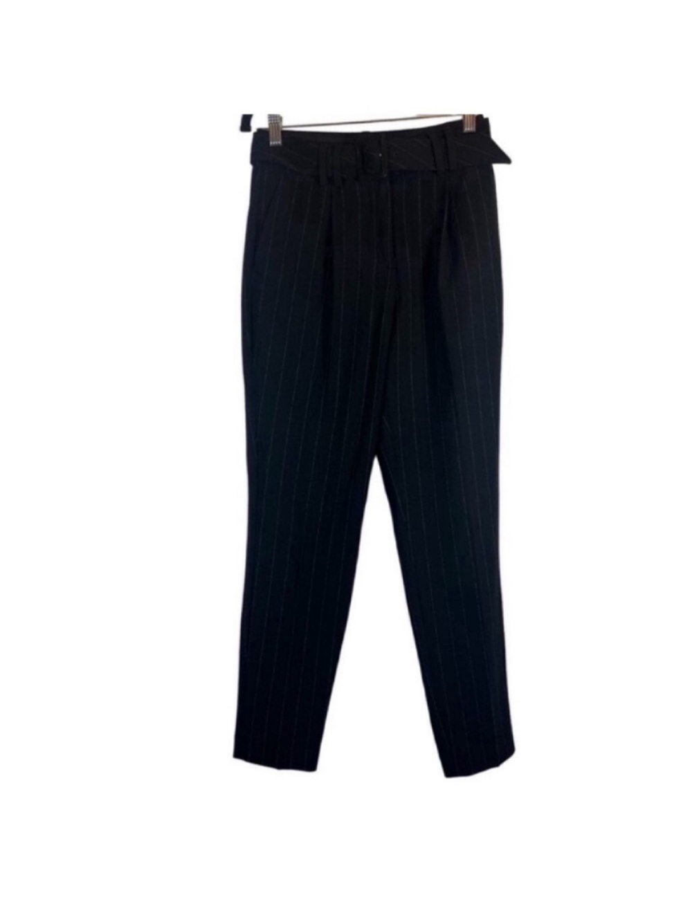 Express Pinstripe High Rise Waist Belt Straight Leg trousers  Minimal Chic